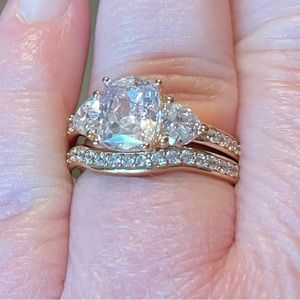 Diamonique 2.95 cttw Bridal Ring Set,
14K Gold- Plated